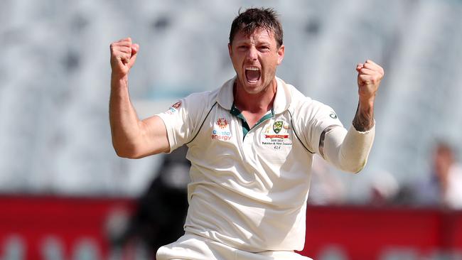 James Pattinson fires up after taking a wicket during the Boxing Day Test.