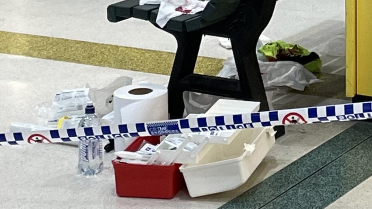 The crime scene in Vincent Shopping Centre after a stabbing took place on Thursday night. Picture: Leighton Smith