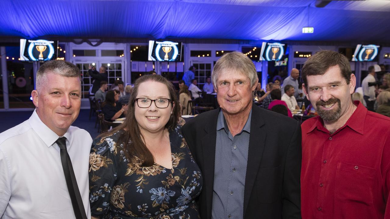 Representing the TRL Referees Association are (from left) Michael Inman, Shallon Garton, Tom Kelly and Scott Wood at the TRL awards night at Clifford Park Racecourse, Friday, September 8, 2023. Picture: Kevin Farmer