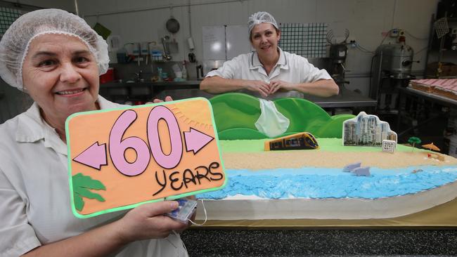 Hazel Carpenter and Janette Crane work on their creation. Picture Glenn Hampson