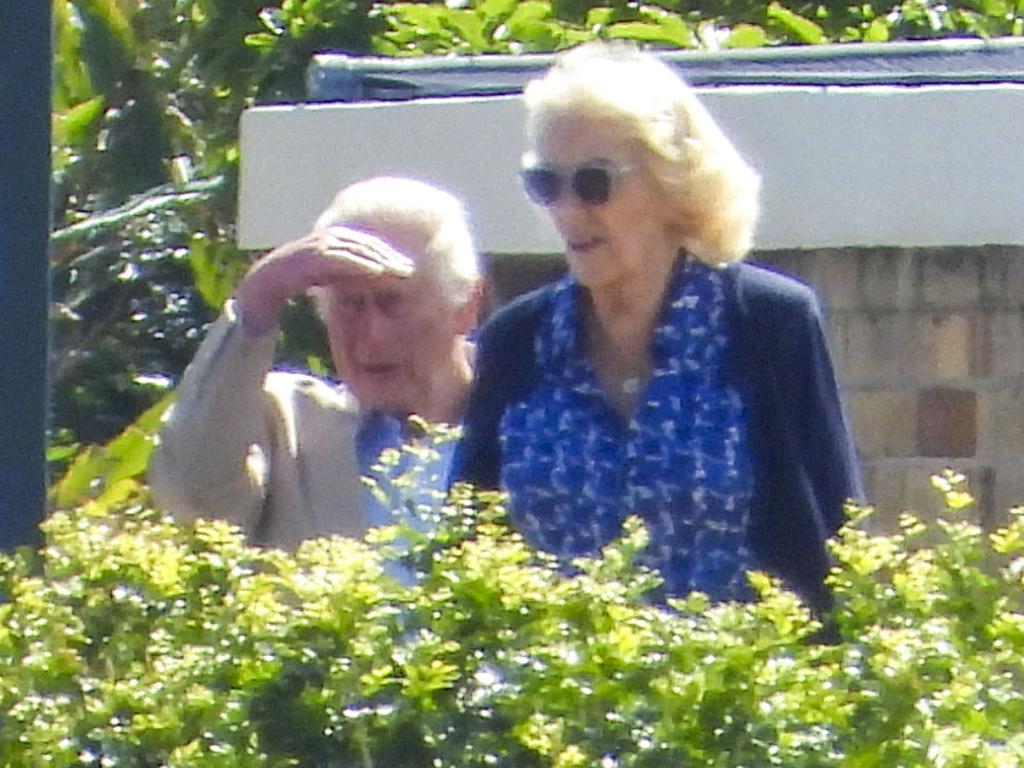 King Charles III and Queen Camilla soak up the sights of Sydney Harbour from the gardens of Admiralty House. Picture: MEDIA MODE