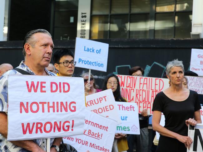 Residents rallying outside Mascot Towers in February 2023. Picture: NCA Newswire Gaye Gerard