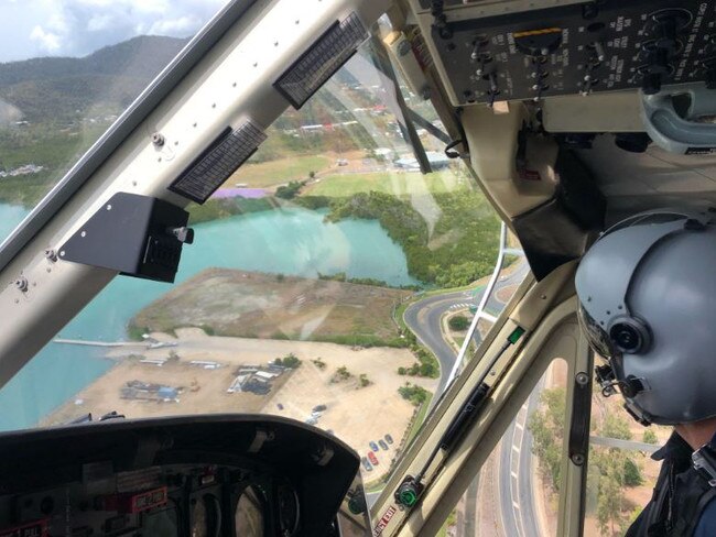 The RACQ CQ Rescue chopper arrives at Mackay Base Hospital. Picture: cq_rescue/Twitter