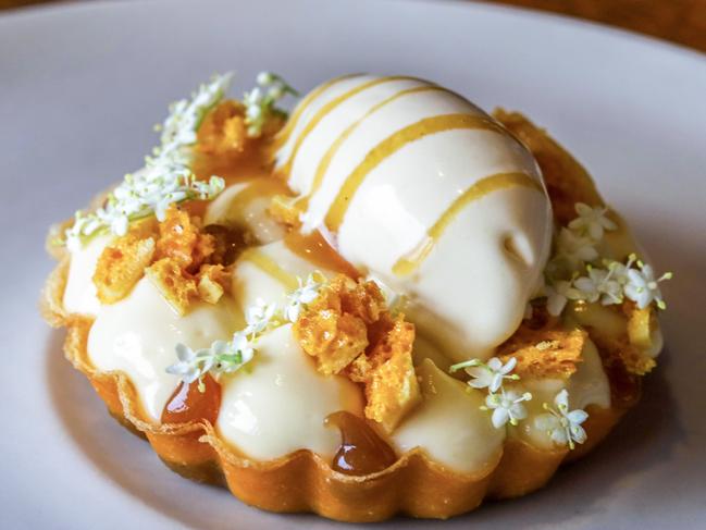 Gold Honey tart at Aria. Picture: Jenifer Jagielski