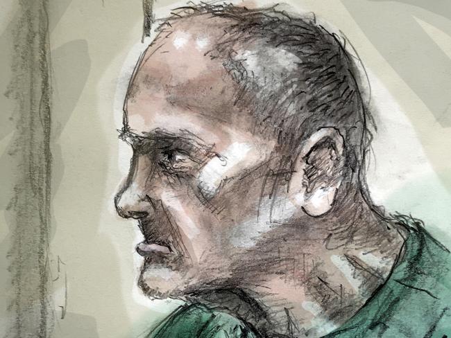 Sketch of Chris Dawson in court. Illustration: Richard Gosling