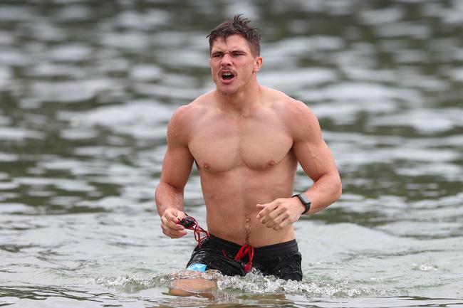 GOLD COAST, AUSTRALIA - JANUARY 23: Ben Ainsworth during a Gold Coast Suns AFL training session at Palm Beach Parklands on January 23, 2020 in Gold Coast, Australia. (Photo by Chris Hyde/Getty Images)