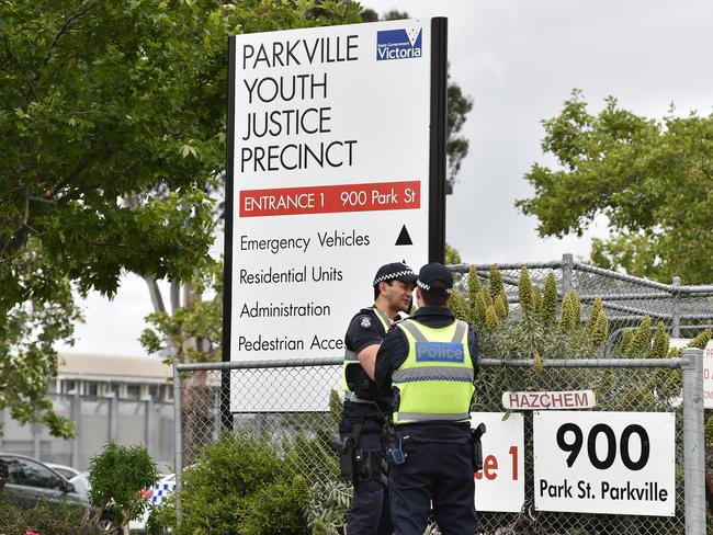 Police outside the Parkville Youth Justice Precinct. Picture: AAP