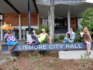 Volunteers from Helping Hands for Lismore Flood Relief. From left, Kita Kedford, Jim Hobbs, Kati Cooper-Wares and Maddy Braddon. Picture: Samantha Poate