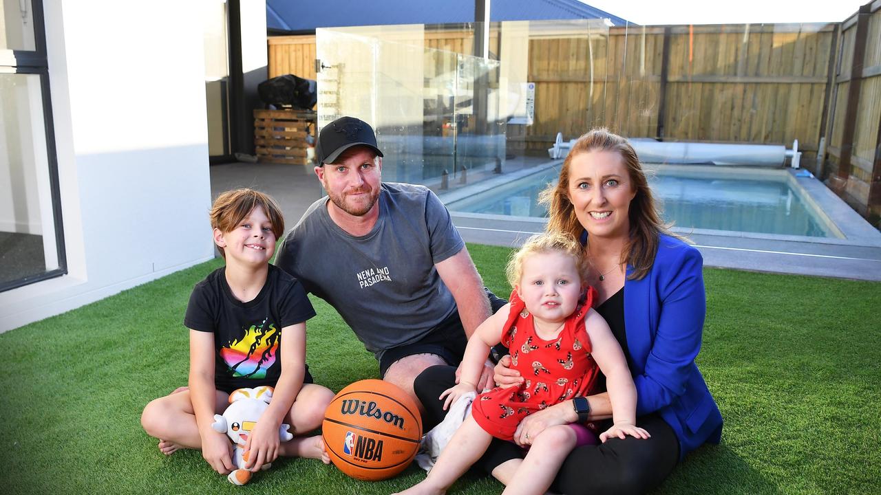 Belinda and Ben Wilson and their kids Ben, Iaasc, 8, and Charlotte, 2, moved to the Sunny Coast from Melbourne. Picture: Patrick Woods.