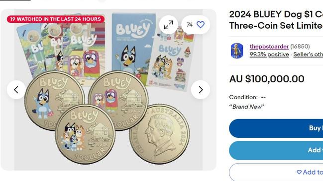 The special edition Bluey Coins are selling for a high price on eBay after initially going for $55. Picture: eBay