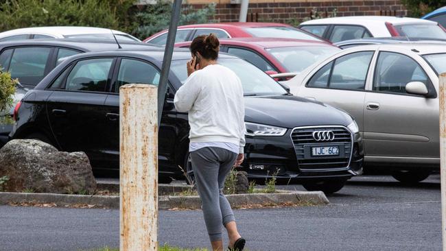 Parents arrive at Reservoir High School after an alleged stabbing. Picture: Jason Edwards