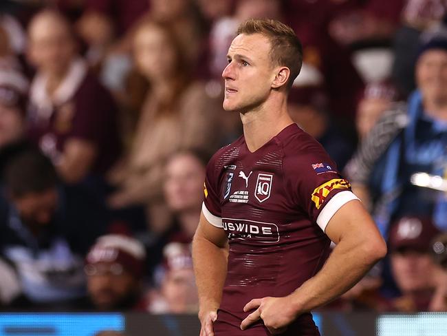 TOWNSVILLE, AUSTRALIA - JUNE 09:  Daly Cherry-Evans of the Maroons looks on after a Blues try during game one of the 2021 State of Origin series between the New South Wales Blues and the Queensland Maroons at Queensland Country Bank Stadium on June 09, 2021 in Townsville, Australia. (Photo by Mark Kolbe/Getty Images)