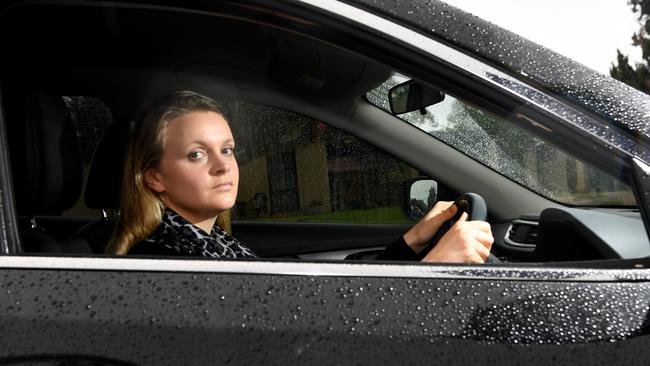 Mum Lauren Mangelsdorf had rocks thrown at her car as she drover under a Southern Expressway overpass, with her young son in the car. Picture: Tricia Watkinson