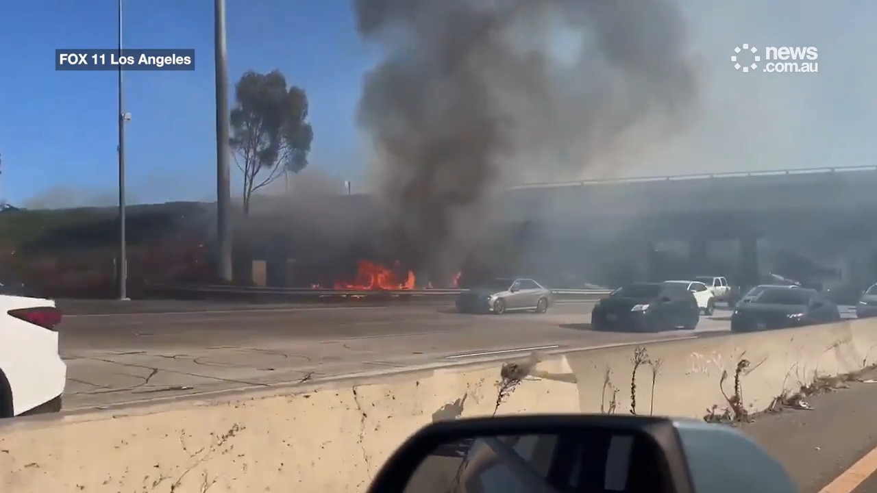 Fire breaks out along Californian freeway