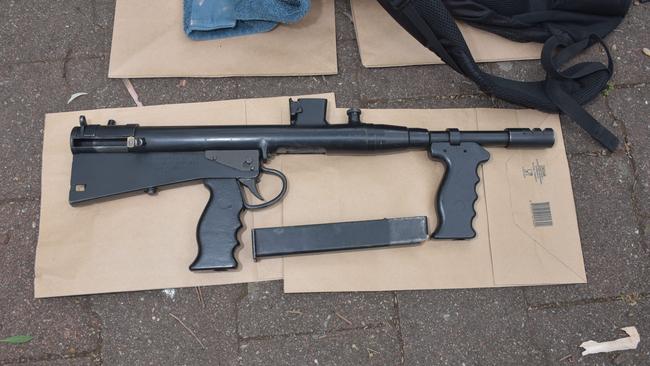 Police allege this machine gun found hidden in a Rostrevor Park was destined to be used in an assassination. Picture: SA Police