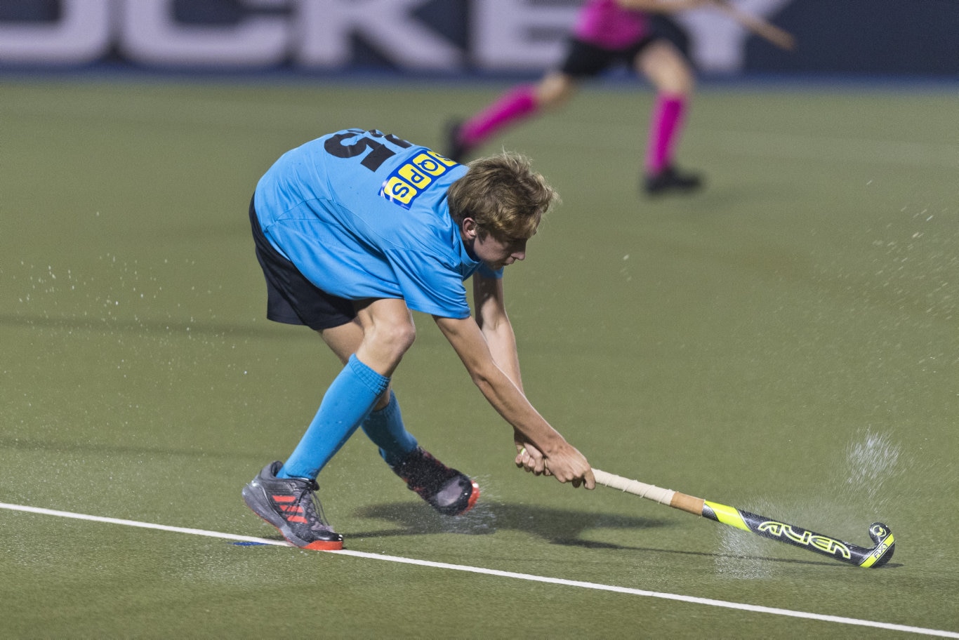 Tom Campbell of SQPS Scorers against Pink Batts in Iron Jack Challenge mens hockey at Clyde Park, Friday, February 28, 2020. Picture: Kevin Farmer