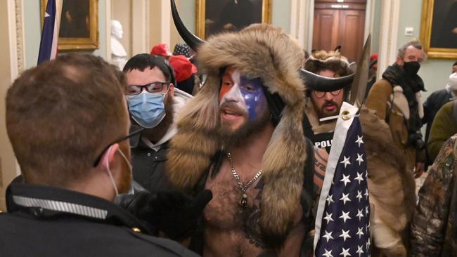 Chansley enters the Capitol. Picture: AFP