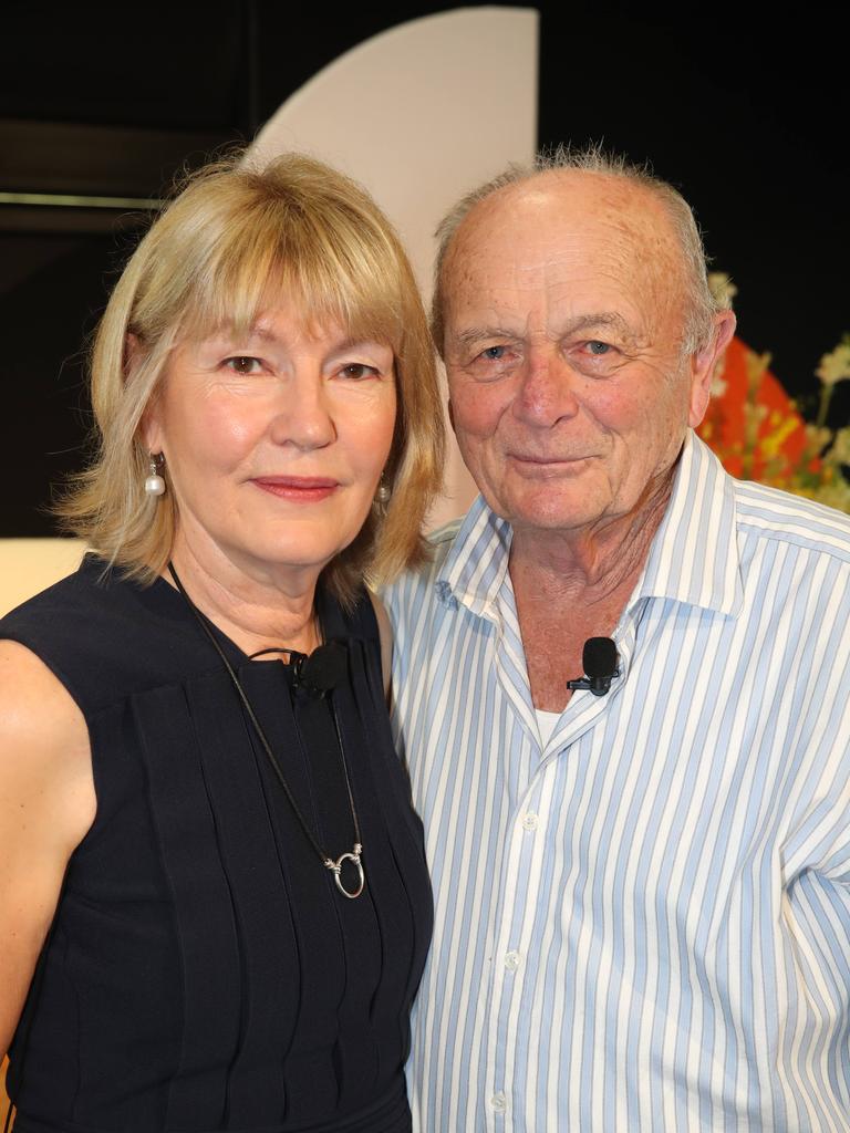 Big breakfast at the Gold Coast Turf Club for the Gold Coast Community fund. . Katie Page and Gerry Harvey. Picture Glenn Hampson. .