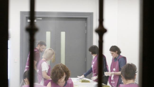 People counting votes in the Brisbane council election on Saturday. Photo: Steve Pohlner