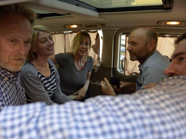 The 60 Minutes crew and Sally Faulkner (centre), leave Baabda Prison. Picture: Supplied.