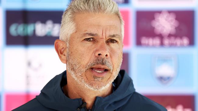 SYDNEY, AUSTRALIA - APRIL 27:  Sydney FC A-League Mens head coach Steve Corica speaks to the media during a Sydney FC A-League Womens & Mens Media Opportunity at Macquarie Uni on April 27, 2023 in Sydney, Australia. (Photo by Matt King/Getty Images)