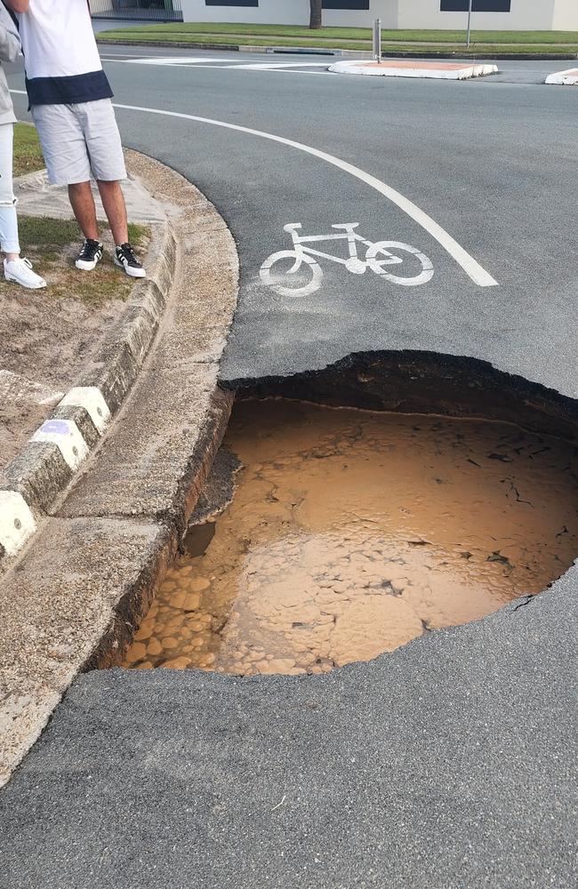 The sinkhole was in the middle of a bicycle lane causing concern for riders.