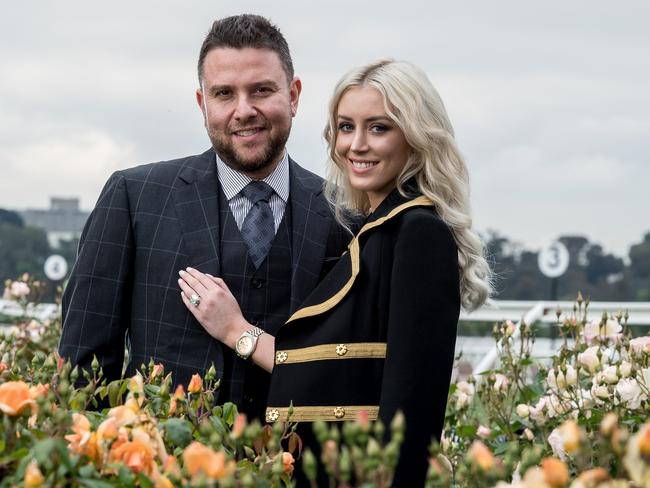 James Kennedy and fiancee Jaimee Belle at Flemington. Picture: Jake Nowakowski