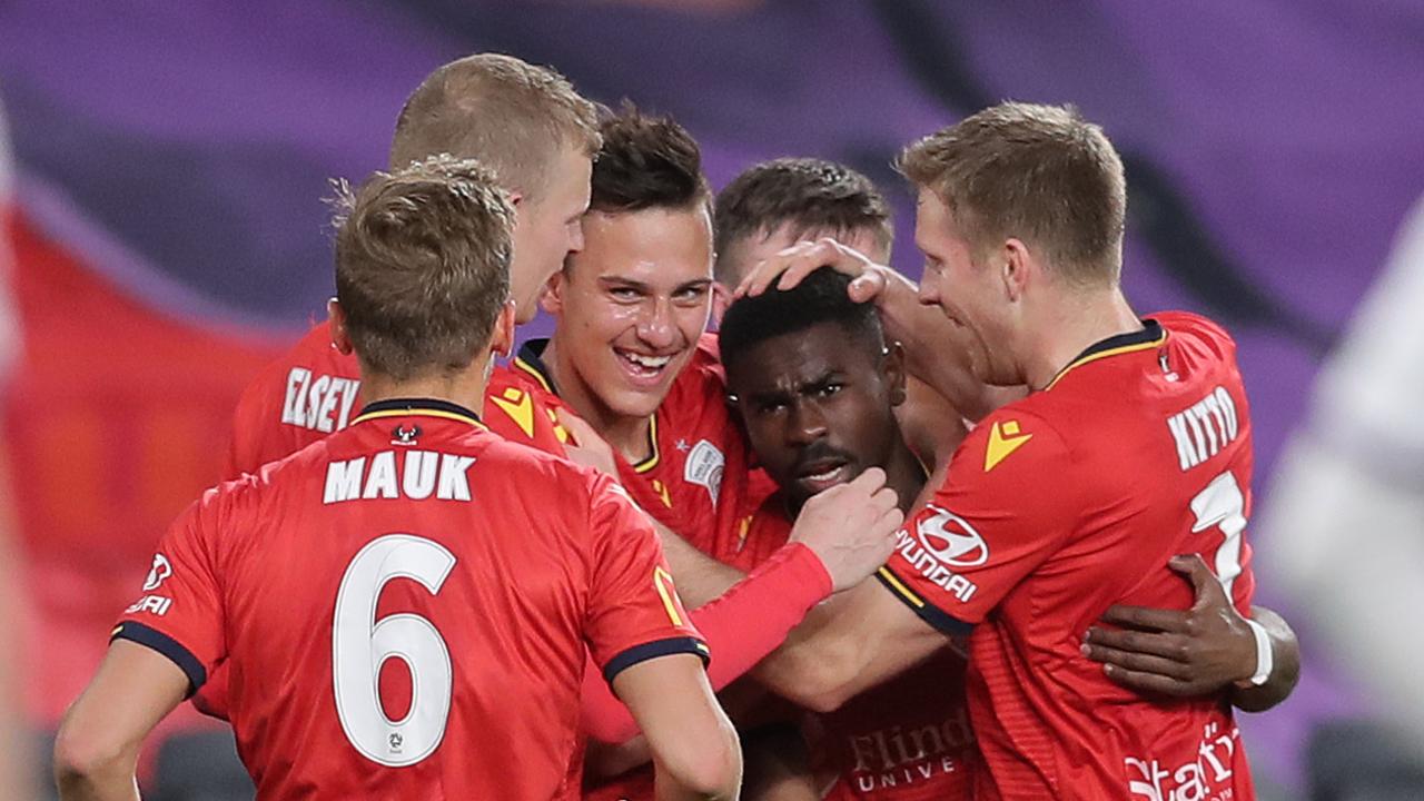 Adelaide United scored five goals in a rampant attacking performance against Perth Glory.