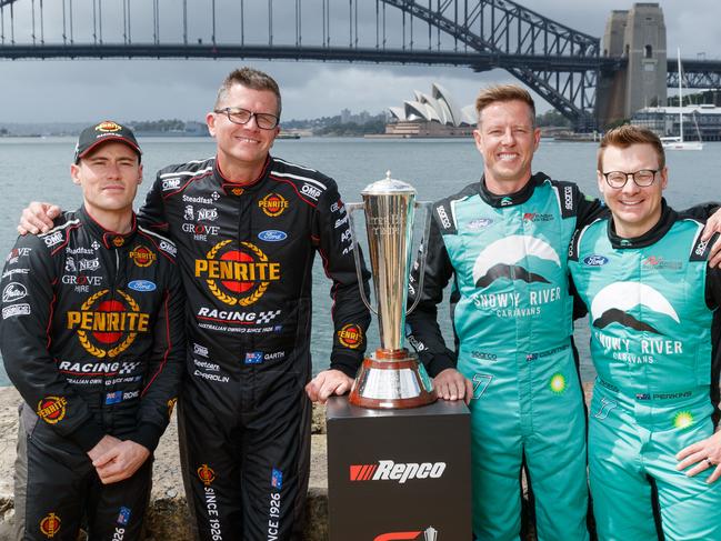 DAILY TELEGRAPH. Supercars drivers Richie Stanaway, Garth Tander, James Courtney and Jack Perkins at a Bathurst 1000 media opportunity to mark the 10 day countdown to the race. McMahonÃs Point, Sydney. Monday 30/09/2024. Picture by Max Mason-Hubers