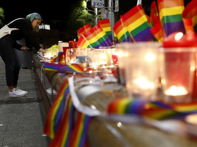 A candlelight vigil for the victims of the Pulse shooting in Oxford St in Sydney in 2016. (Photo by Daniel Munoz/Getty Images)