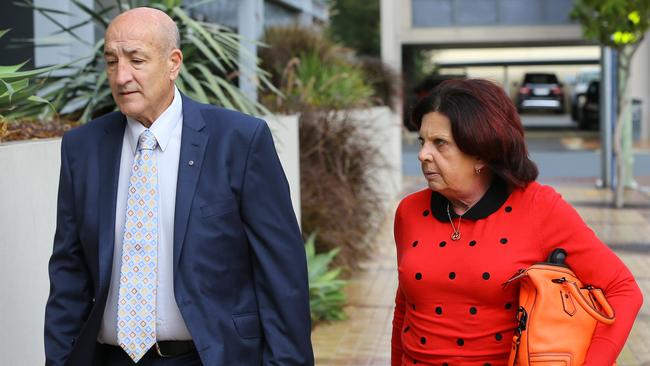 Kim Dorsett (right), mother of Kate Goodchild and Luke Dorsett, arrives for the inquest (AAP Image/David Clark)