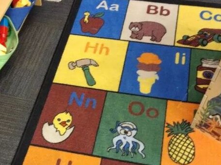 This image of an alphabet-themed kids' rug has gone viral for all the wrong reasons. Picture: Reddit