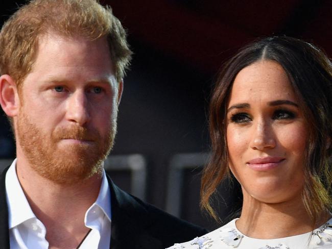 (FILES) Britain's Prince Harry and Meghan Markle speak during the 2021 Global Citizen Live festival at the Great Lawn, Central Park on September 25, 2021 in New York City. A multi-million-dollar deal between a media group run by Britain's Prince Harry and his wife Meghan Markle, and streaming giant Spotify is to end, a report said June 15, 2023. (Photo by Angela Weiss / AFP)