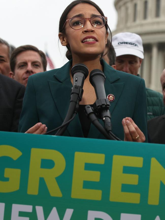 Alexandria Ocasio-Cortez (D-NY) speaks at a news conference in front of the US Capitol in February. Picture: AFP/Getty Images