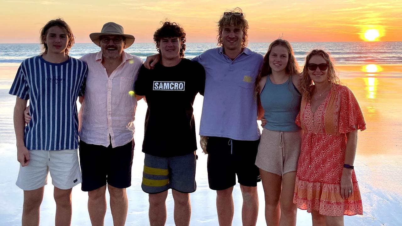 Dear with his beloved family on a holiday to Western Australia in May 2021. Pictured are Calsher, Paul, Nate, Harry, Maya, and Cherie.