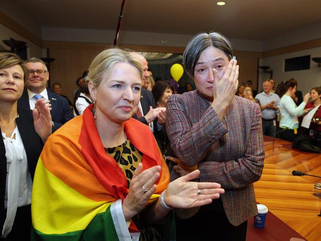 The Same Sex Marriage Vote was watched by Senator Penny Wong and the politicians from all parties in Parliament House in Canberra. Picture: Gary Ramage