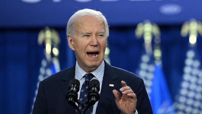 Joe Biden campaigns in Madison in the swing state of Wisconsin. Picture: AFP