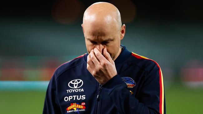 Matthew Nicks was criticised for his defence-first game plan after the Crows’ Showdown 48 loss to the Power. Picture: Daniel Kalisz/Getty Images