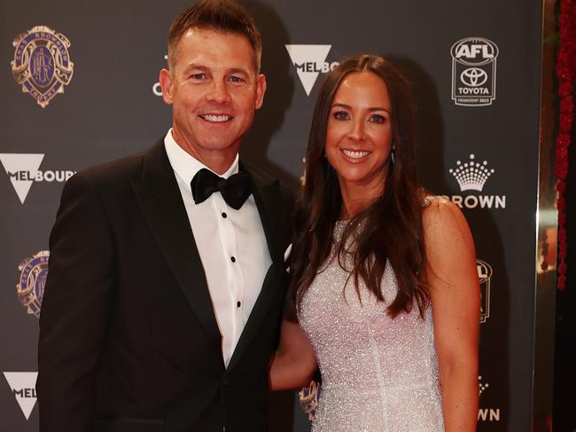 MELBOURNE, AUSTRALIA - September 24, 2023. AFL .   Brownlow medal night at the Crown Casino in Melbourne.  Ben Cousins and sister Melanie Cousins  . Australia..   Photo by Michael Klein.