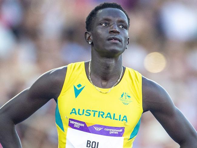 BIRMINGHAM, ENGLAND - AUGUST 7: Peter Bol of Australia before the start of the Men's 800m Final during the Athletics competition at Alexander Stadium during the Birmingham 2022 Commonwealth Games on August 7, 2022, in Birmingham, England. (Photo by Tim Clayton/Corbis via Getty Images)