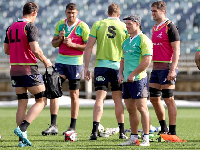 Michael Hooper (centre) forms a dynamic backrow duo with David Pocock. Picture: AAP Image/Richard Wainwright