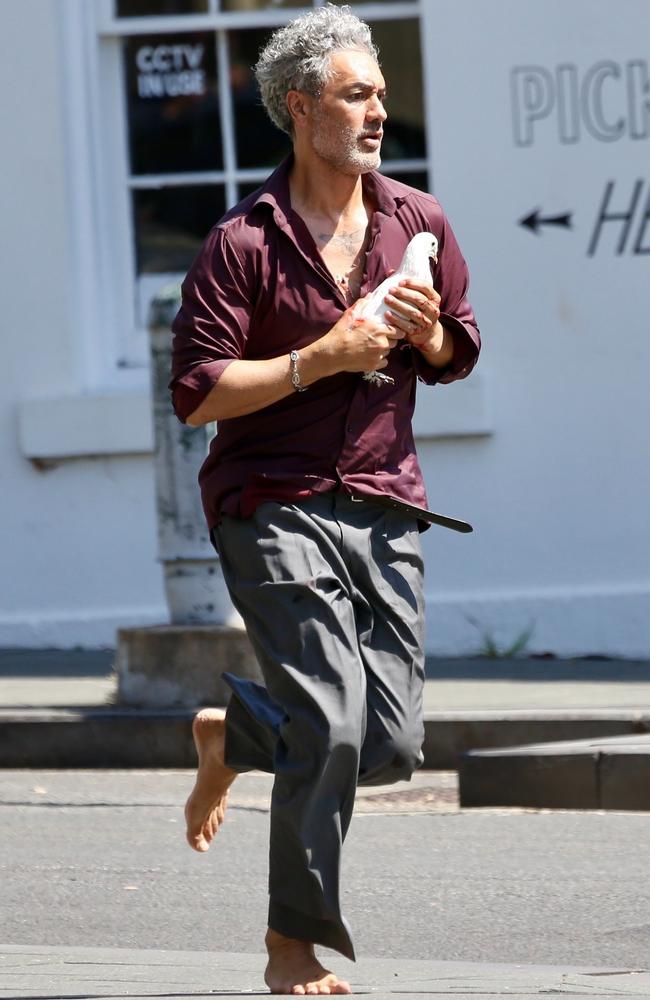 Taika Waititi films scenes with a bird for the movie Place to Be in Sydney. Picture: Backgrid