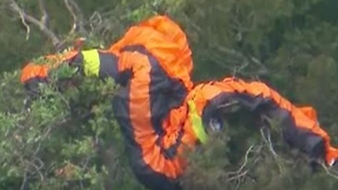 Hang glider accident at Tamborine. Picture: Nine News