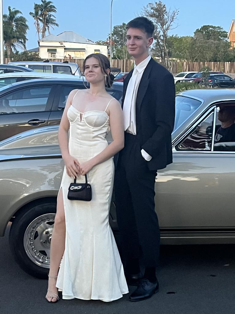 Elanore Brown and Jessie Scott arrive at the Aldridge State High School formal.