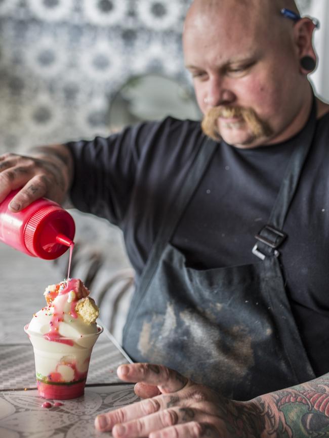 Local Pizza's Adam with a birthday cake sundae. Picture: EDDIE SAFARIK