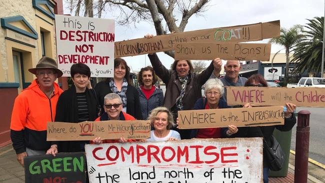 Residents protest at an open day held by developer Hickinbotham on Saturday. Picture: Erica Visser