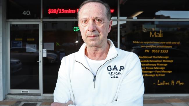 Legal massage business owner Frank Giachin outside his Moorabbin premises. Picture: Alex Coppel.