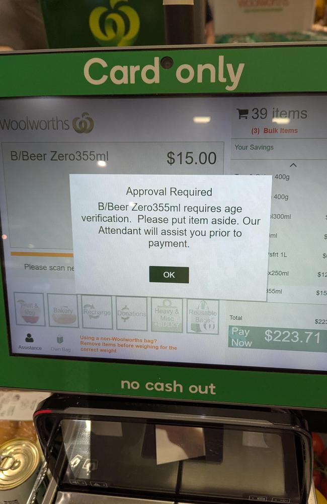 The shopper was at a Woolworths in Queensland when they were purchasing non-alcoholic beer through the self-serve checkout. Picture: Reddit