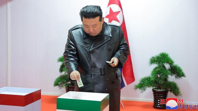 Kim Jong-un votes at the weekend. Picture: KCNA via AFP