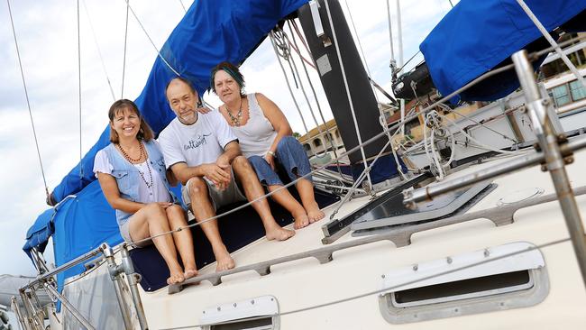 Anita Farine and Frank and Nikki Keller with their unnamed yacht they sailed back from American Samoa in 2010.